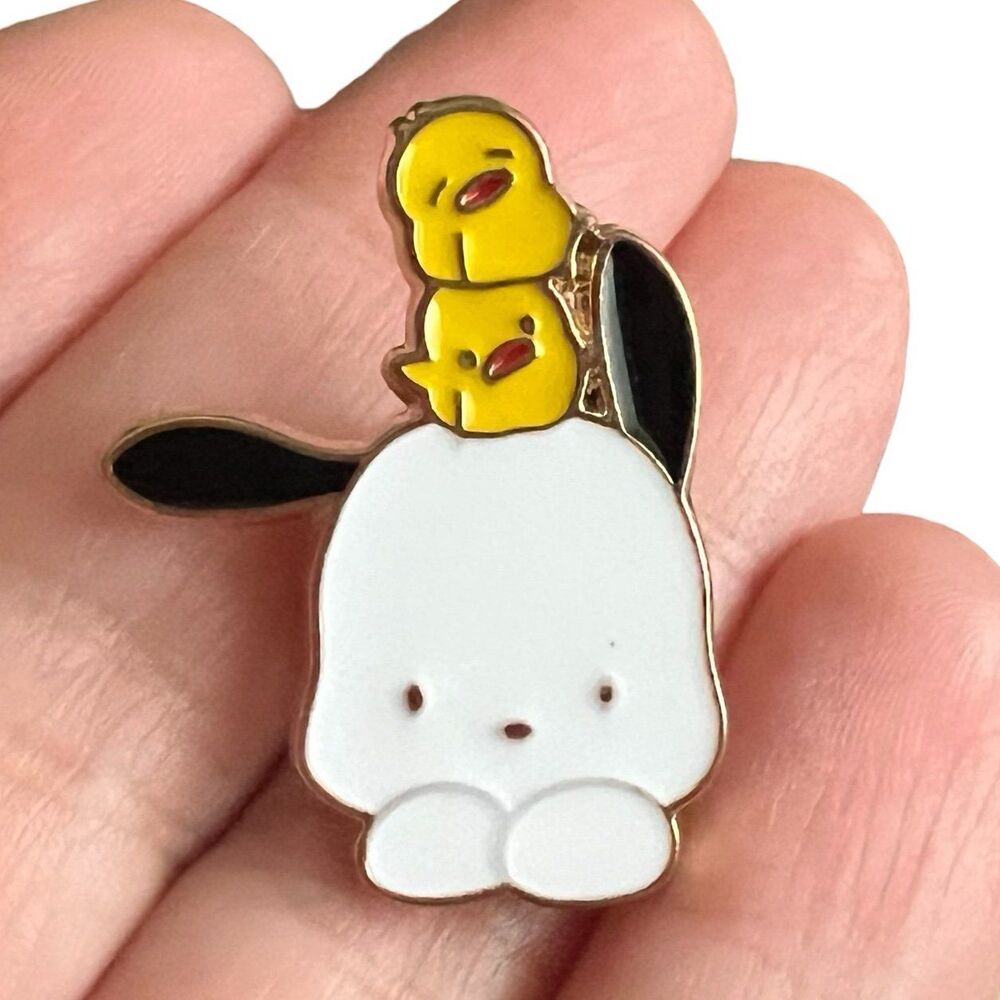 Kawaii Chibi Pooch and Chicks Dog Baby Birds Stack Enamel pin
